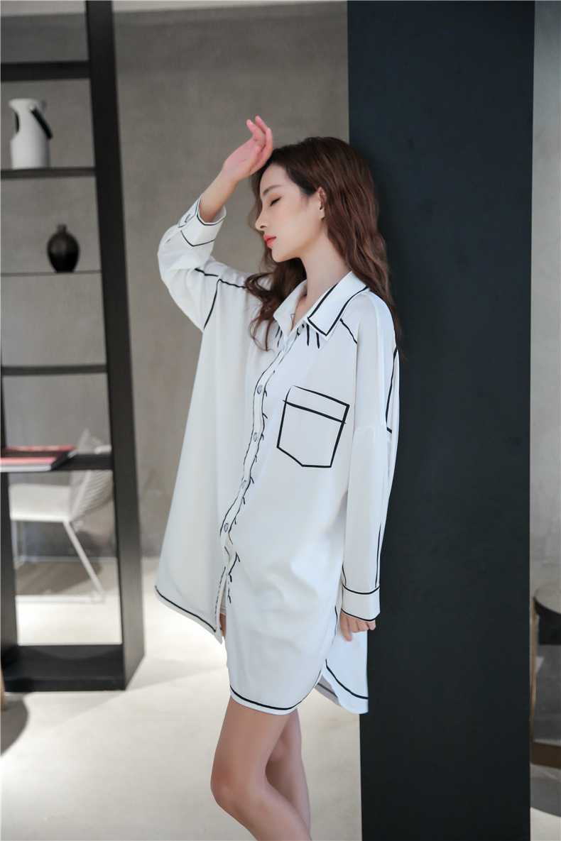 Spring new thin loose ice silk long-sleeved couple shirt nightdress on sale 10