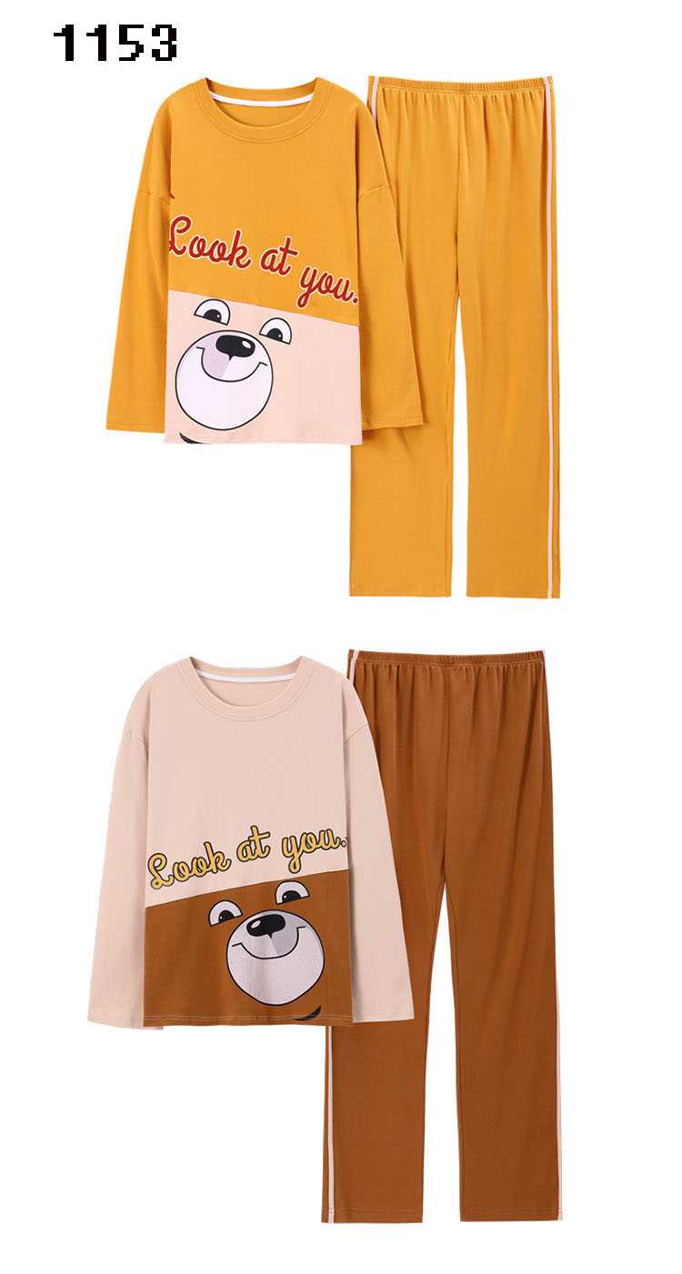 Hooded collarless lively cute cartoon new couple knitted cotton pajamas set on sale 8