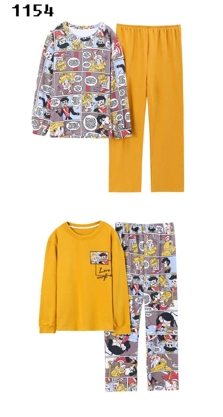 Hooded collarless lively cute cartoon new couple knitted cotton pajamas set on sale 10