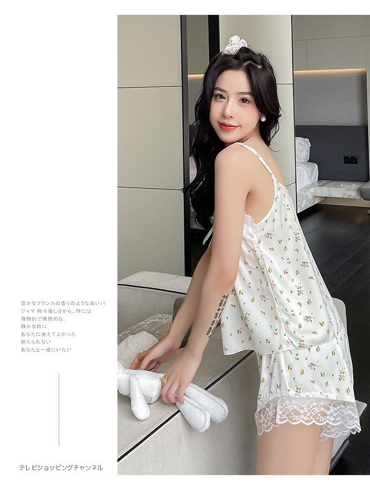 Summer snow silk cute sweet princess style suspenders shorts small floral womens pajamas on sale 7