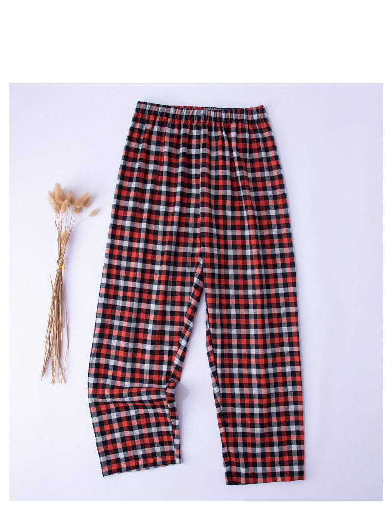 Plaid cotton and linen long loose and wearable men's pajama pants on sale 9
