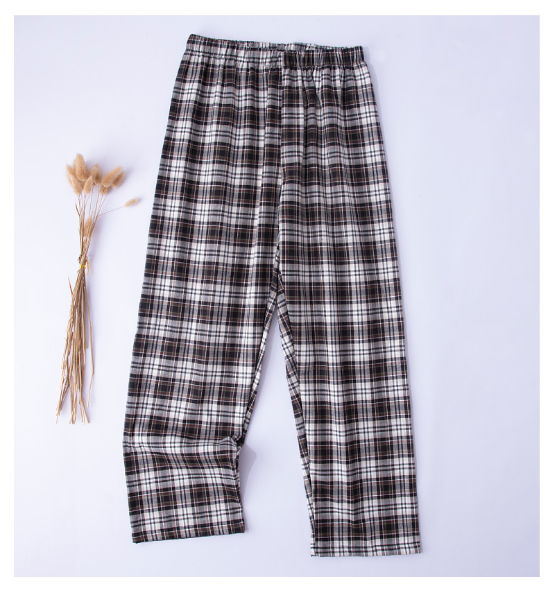 Plaid cotton and linen long loose and wearable men's pajama pants on sale 1