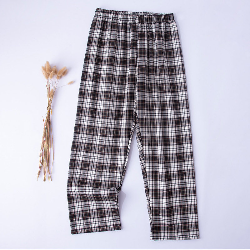 Plaid cotton and linen long loose and wearable men's pajama pants on sale 2