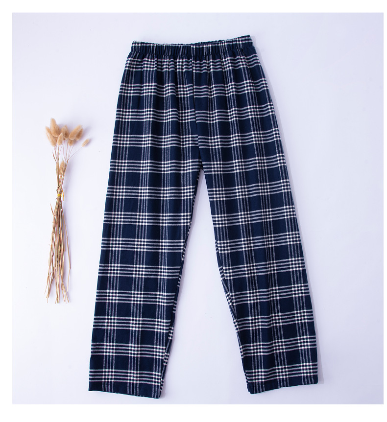 Plaid cotton and linen long loose and wearable men's pajama pants on sale 3