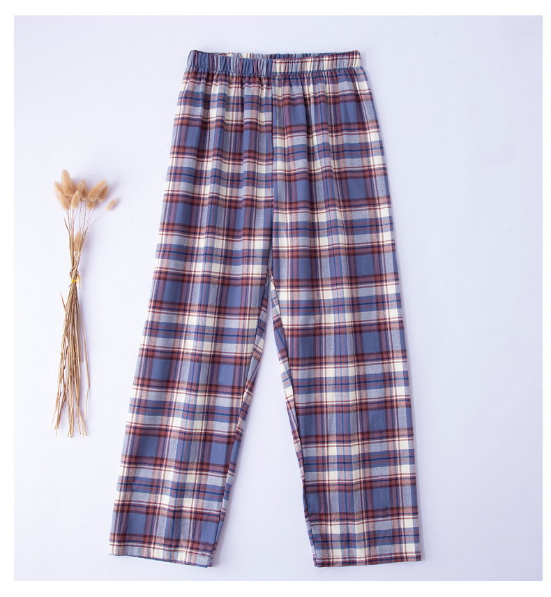 Plaid cotton and linen long loose and wearable men's pajama pants on sale 4