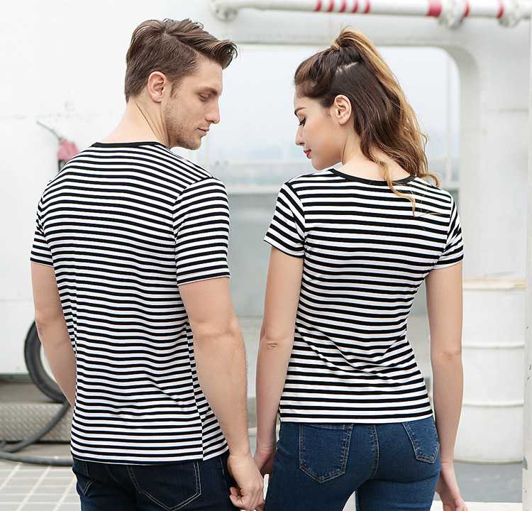 Bamboo Fiber Stripe T-Shirt Round Neck Half Sleeve Couple Sleepwear on sale 4