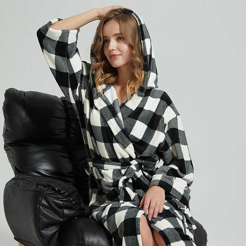 Flannel Plaid Couples Nightgown Simple Thickened Lacing Strap Home Clothes on sale 7