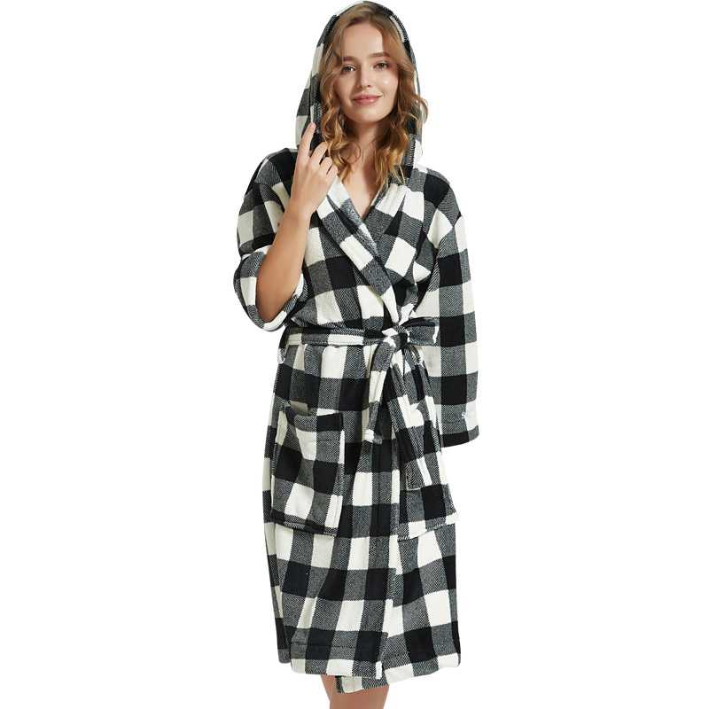 Flannel Plaid Couples Nightgown Simple Thickened Lacing Strap Home Clothes on sale 10