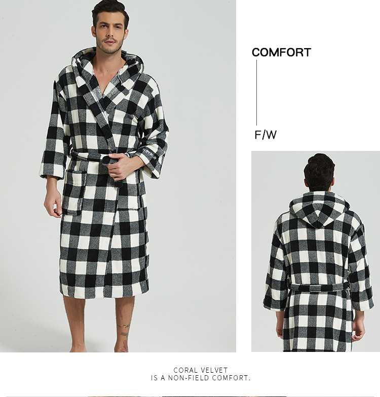 Flannel Plaid Couples Nightgown Simple Thickened Lacing Strap Home Clothes on sale 2