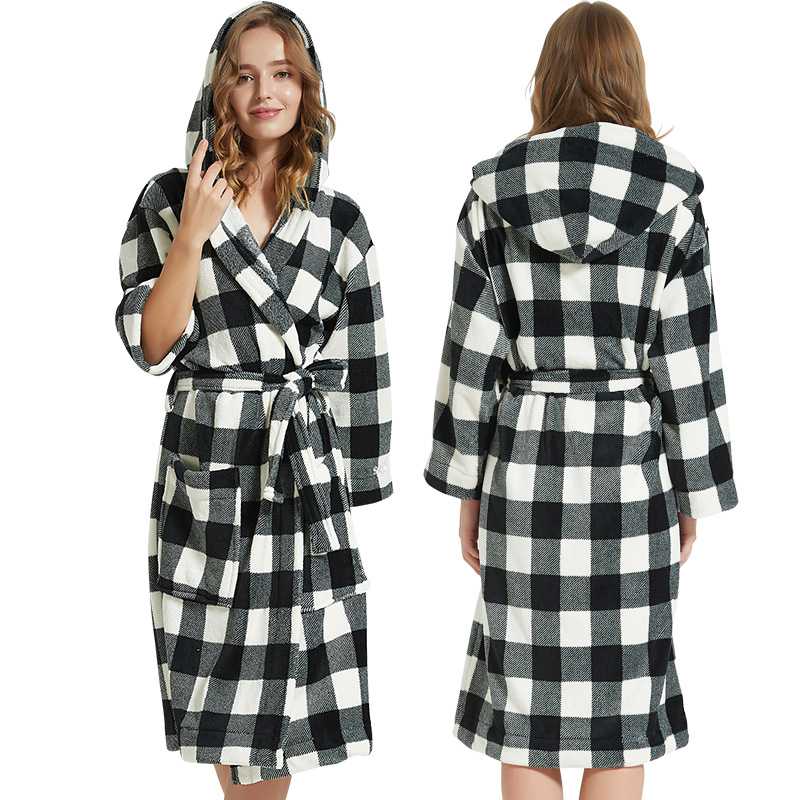 Flannel Plaid Couples Nightgown Simple Thickened Lacing Strap Home Clothes on sale 3