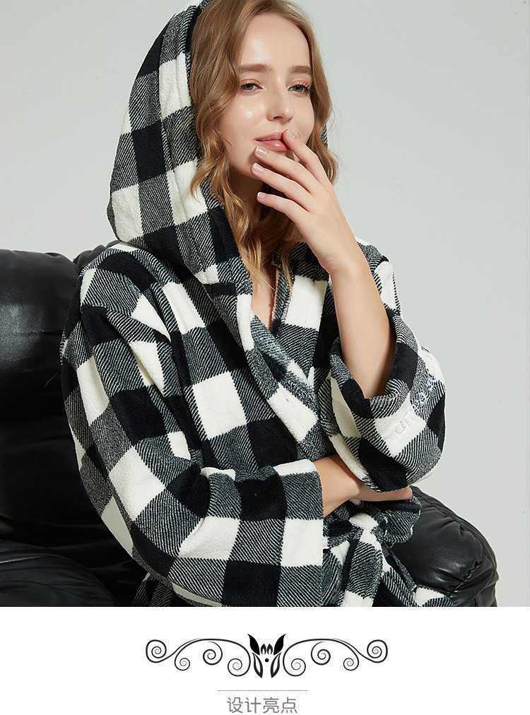Flannel Plaid Couples Nightgown Simple Thickened Lacing Strap Home Clothes on sale 5