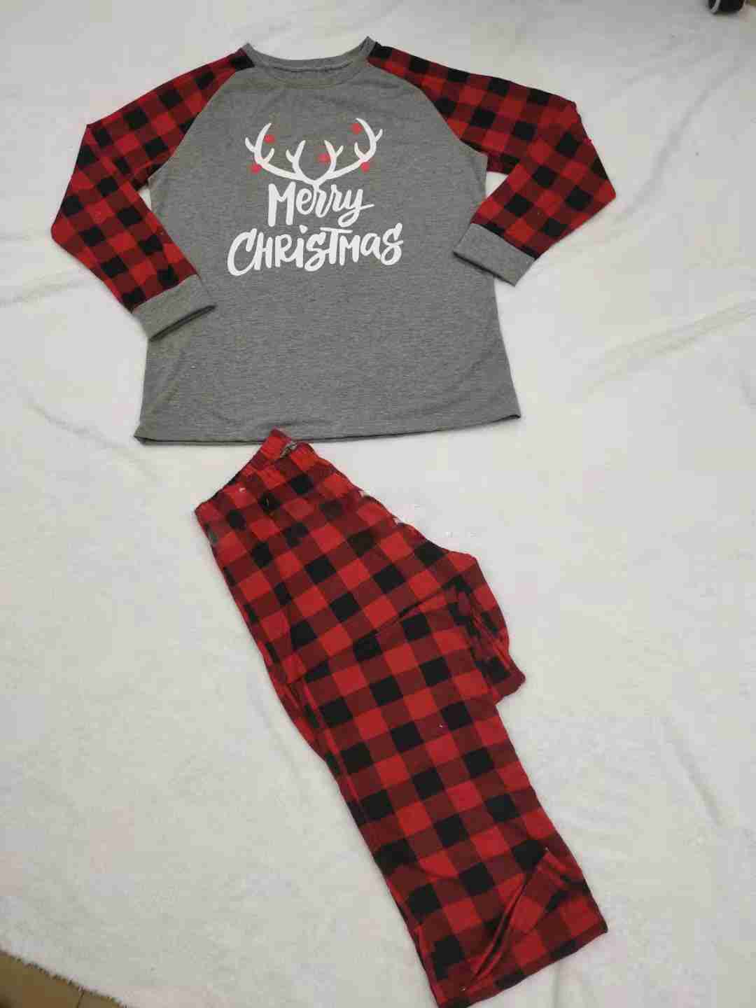 New Merry Christmas Antler Top and Plaid Pants Family Matching Pajama Set on sale