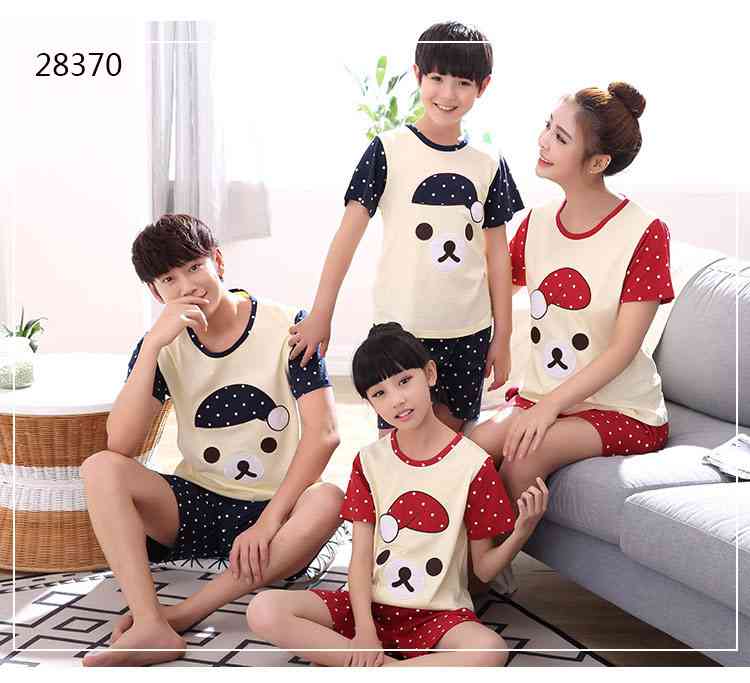 cotton parent-child pajamas short-sleeved family of three home service on sale