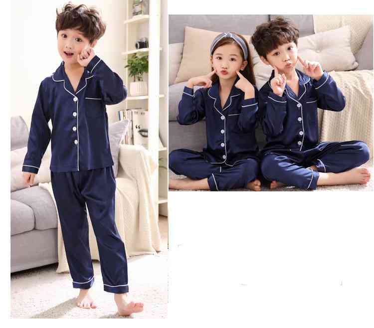 Silk Mother and Daughter Family of Three Outfit Ice Silk Parent-child Pajamas on sale 14