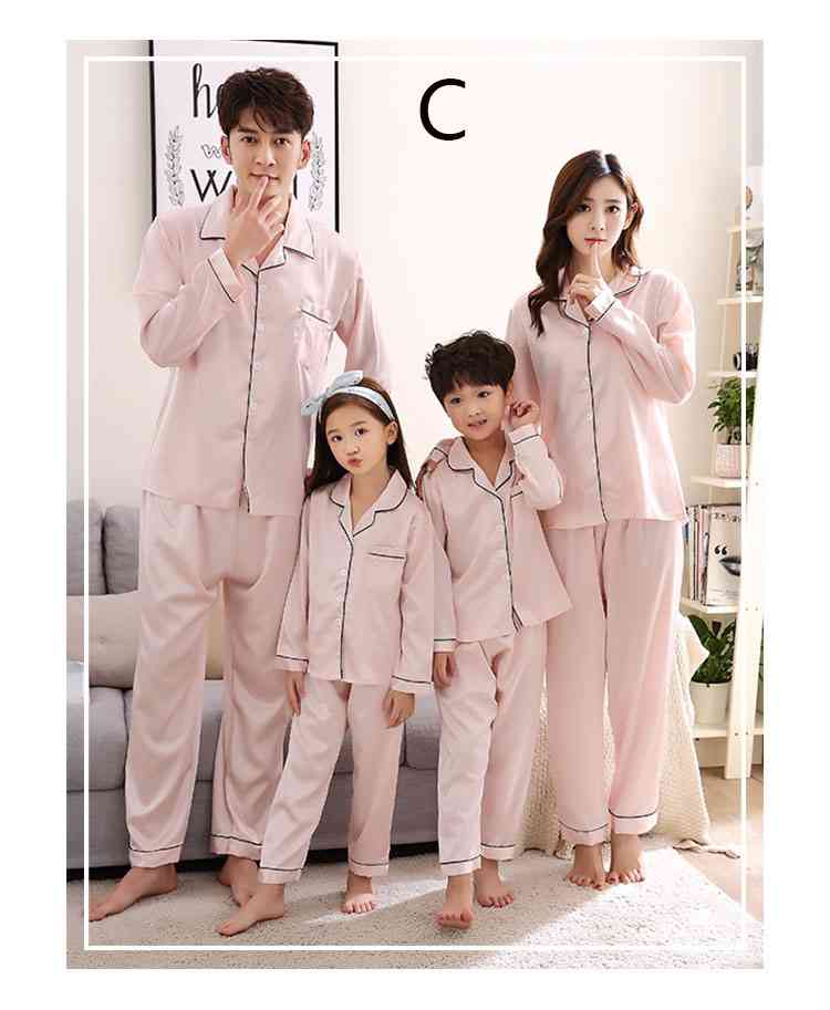Silk Mother and Daughter Family of Three Outfit Ice Silk Parent-child Pajamas on sale 15