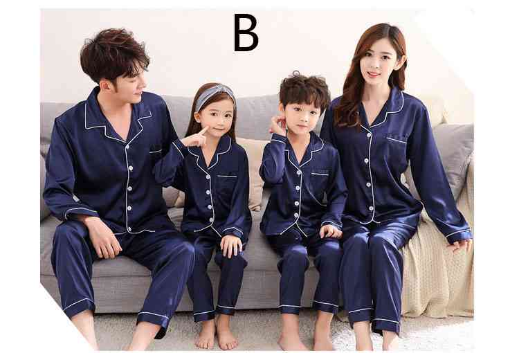 Silk Mother and Daughter Family of Three Outfit Ice Silk Parent-child Pajamas on sale 1