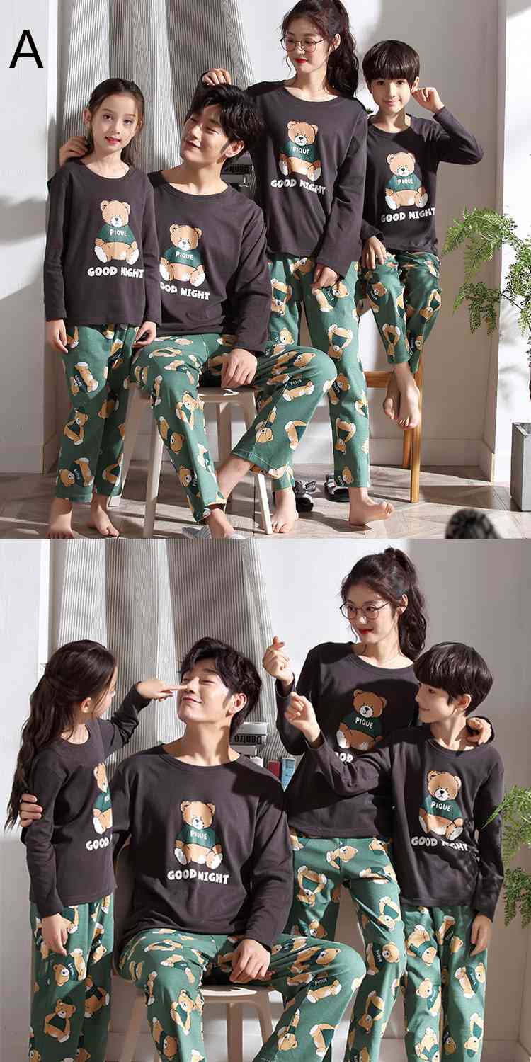 Parent-child pajamas long-sleeved trousers family wear cartoon home service on sale