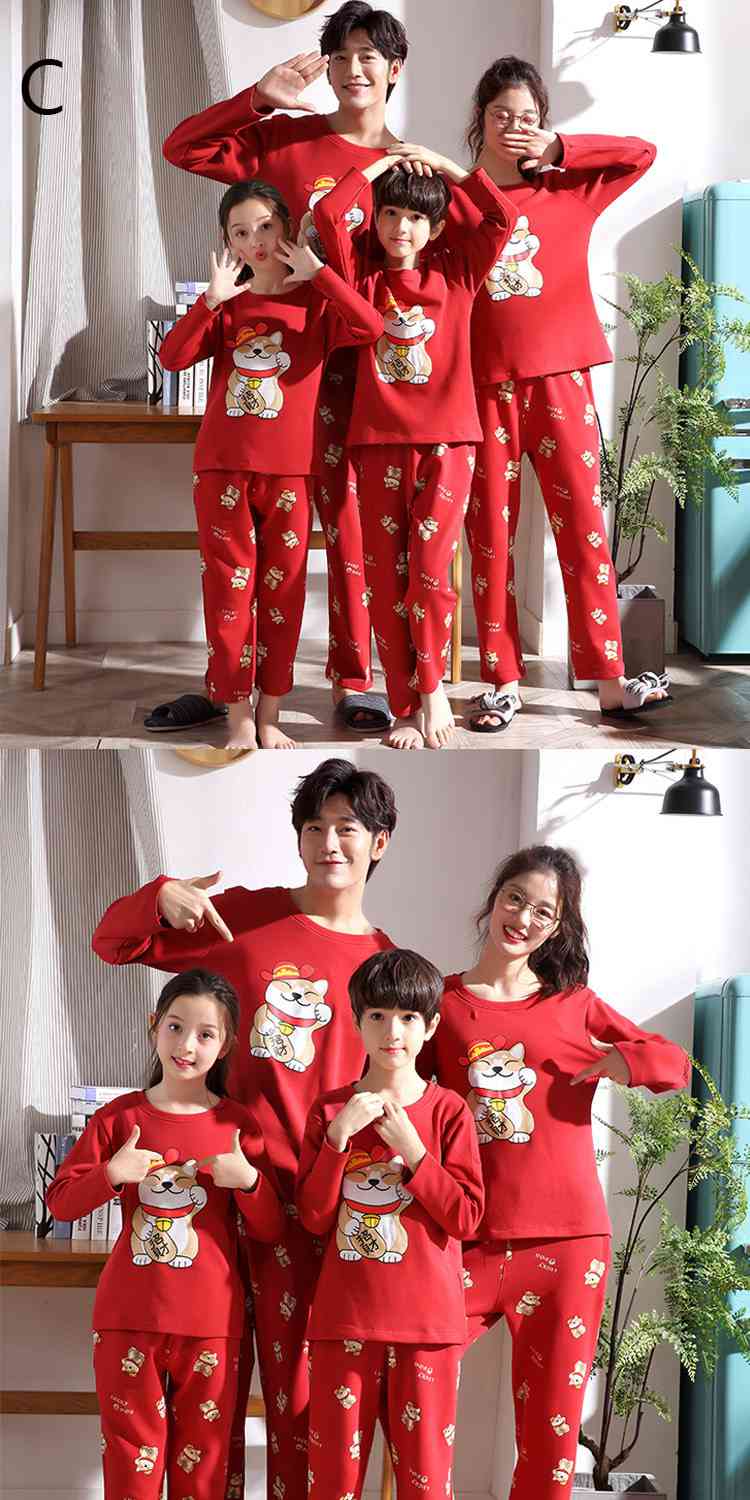 Parent-child pajamas long-sleeved trousers family wear cartoon home service on sale