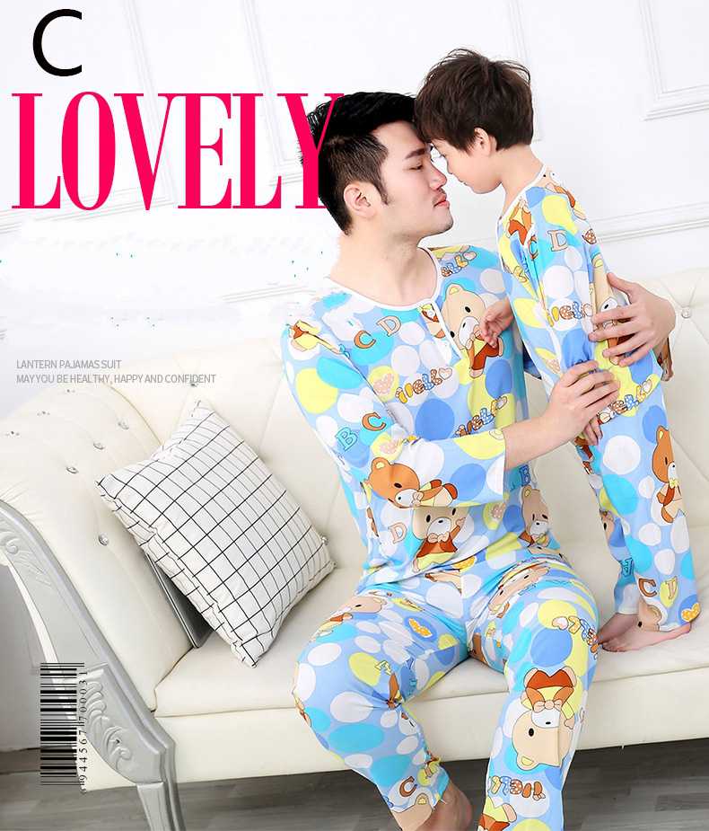 Thin section silk long-sleeved trousers Parent-child family pajamas wholesale on sale