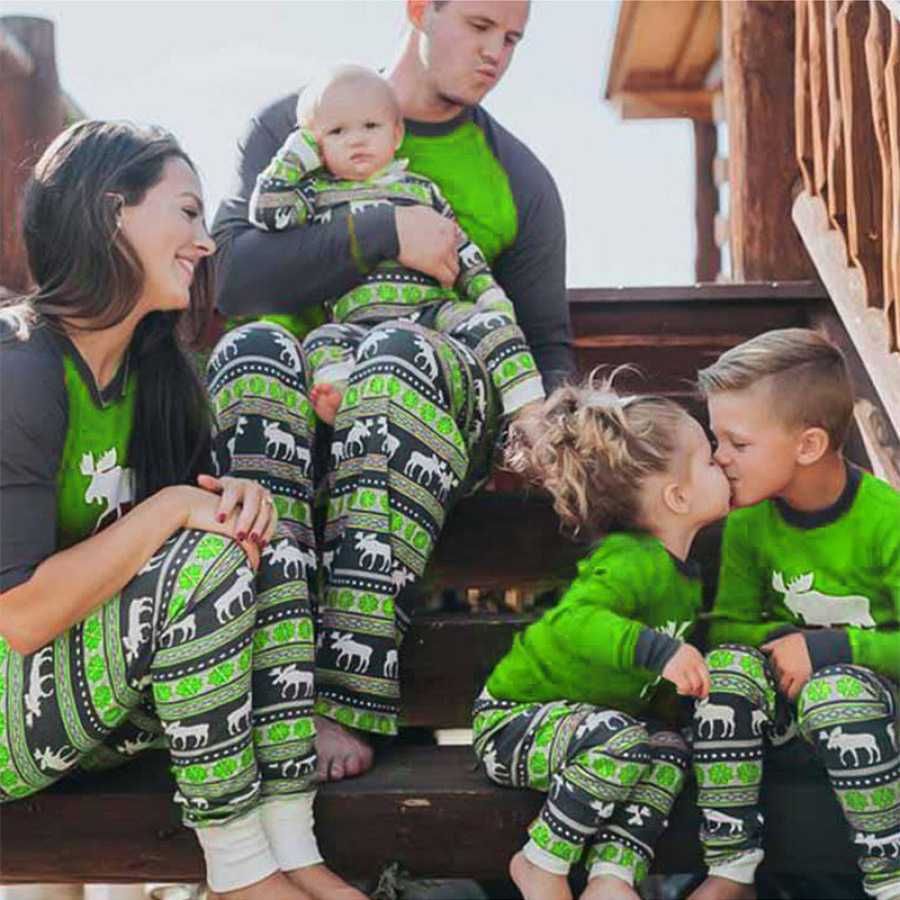 Knitted cotton parent-child Christmas elk animal print family pajamas on sale 6