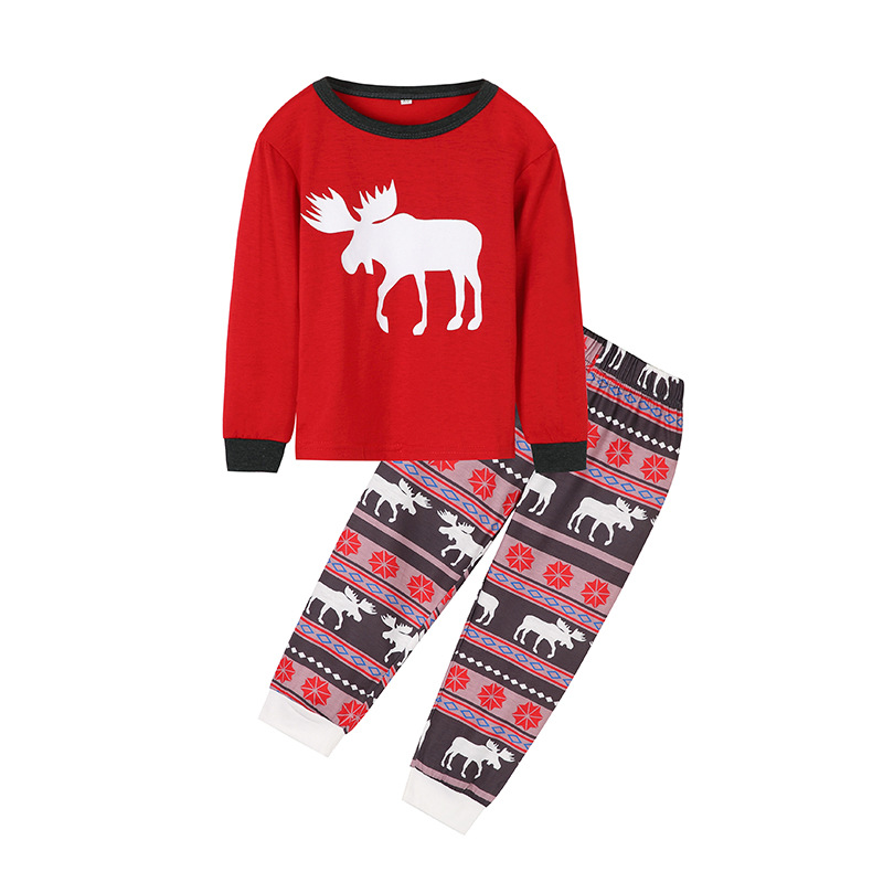 Knitted cotton parent-child Christmas elk animal print family pajamas on sale 7