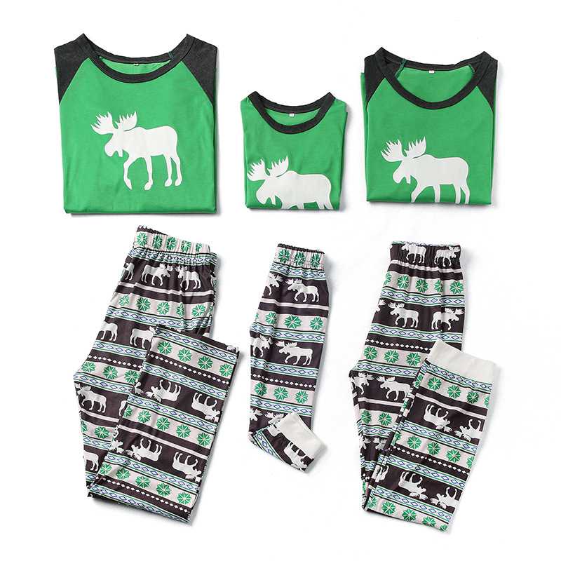 Knitted cotton parent-child Christmas elk animal print family pajamas on sale 12