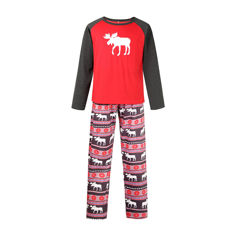 Knitted cotton parent-child Christmas elk animal print family pajamas on sale 13