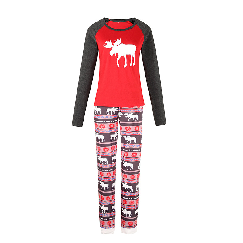 Knitted cotton parent-child Christmas elk animal print family pajamas on sale 15