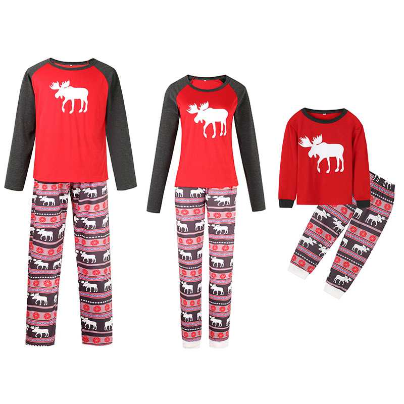 Knitted cotton parent-child Christmas elk animal print family pajamas on sale 16