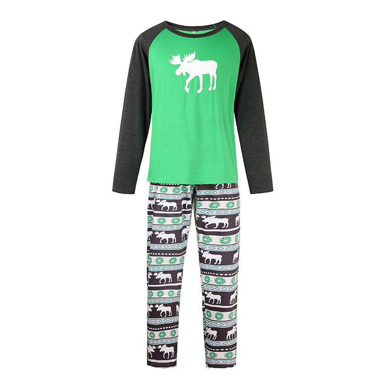 Knitted cotton parent-child Christmas elk animal print family pajamas on sale 20