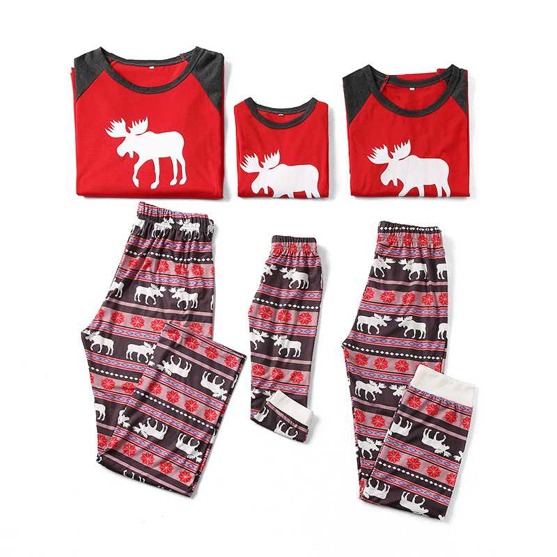 Knitted cotton parent-child Christmas elk animal print family pajamas on sale 21
