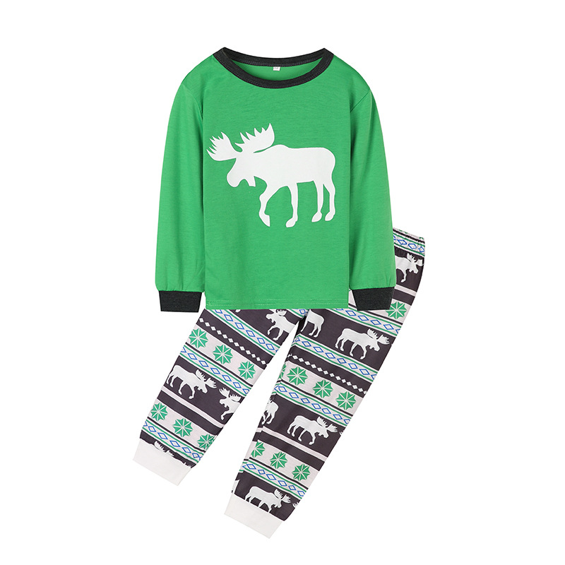 Knitted cotton parent-child Christmas elk animal print family pajamas on sale 23