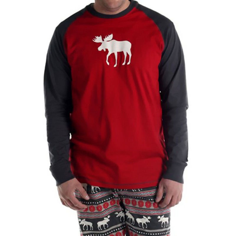 Knitted cotton parent-child Christmas elk animal print family pajamas on sale 3