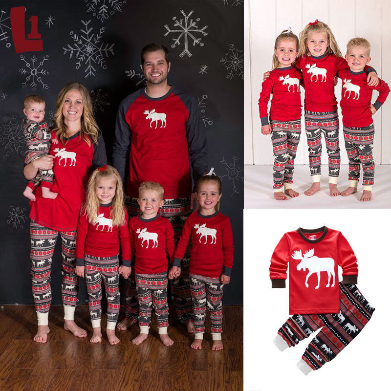 Knitted cotton parent-child Christmas elk animal print family pajamas on sale 5