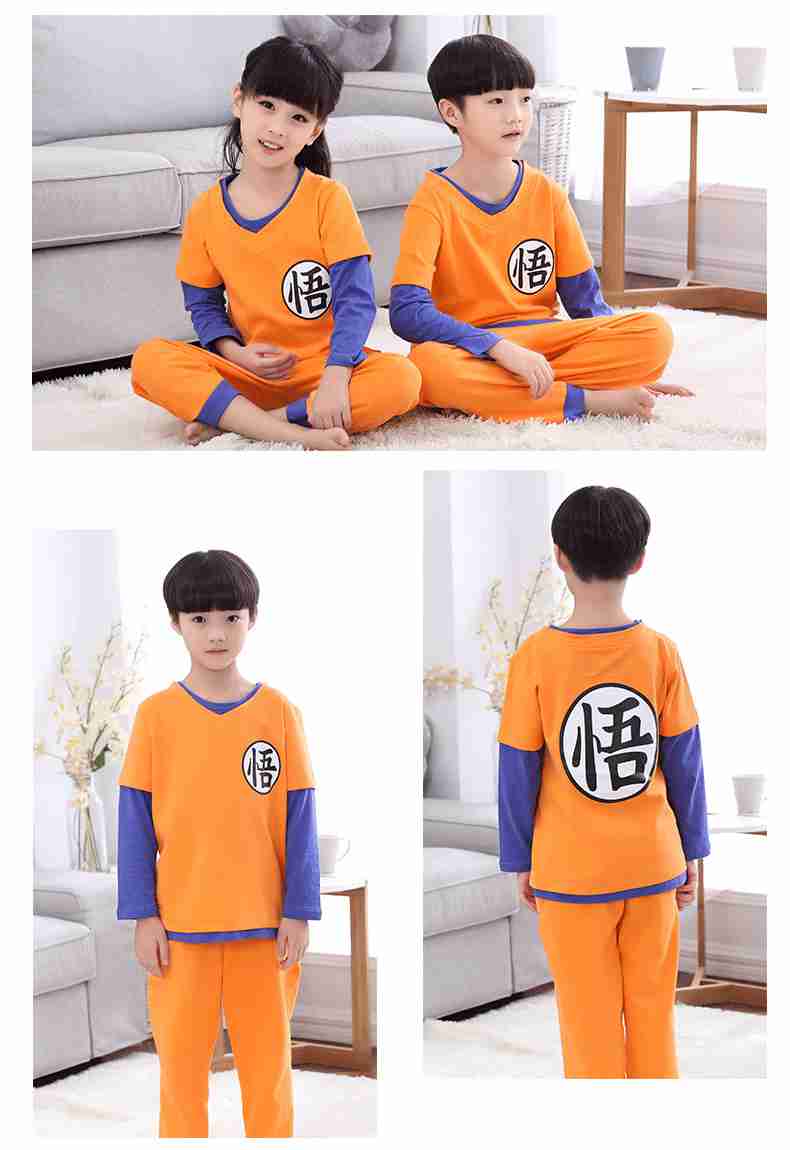 Spring parent-child pajamas Goku long sleeve cotton home family suit on sale