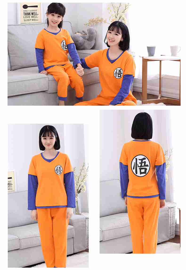 Spring parent-child pajamas Goku long sleeve cotton home family suit on sale