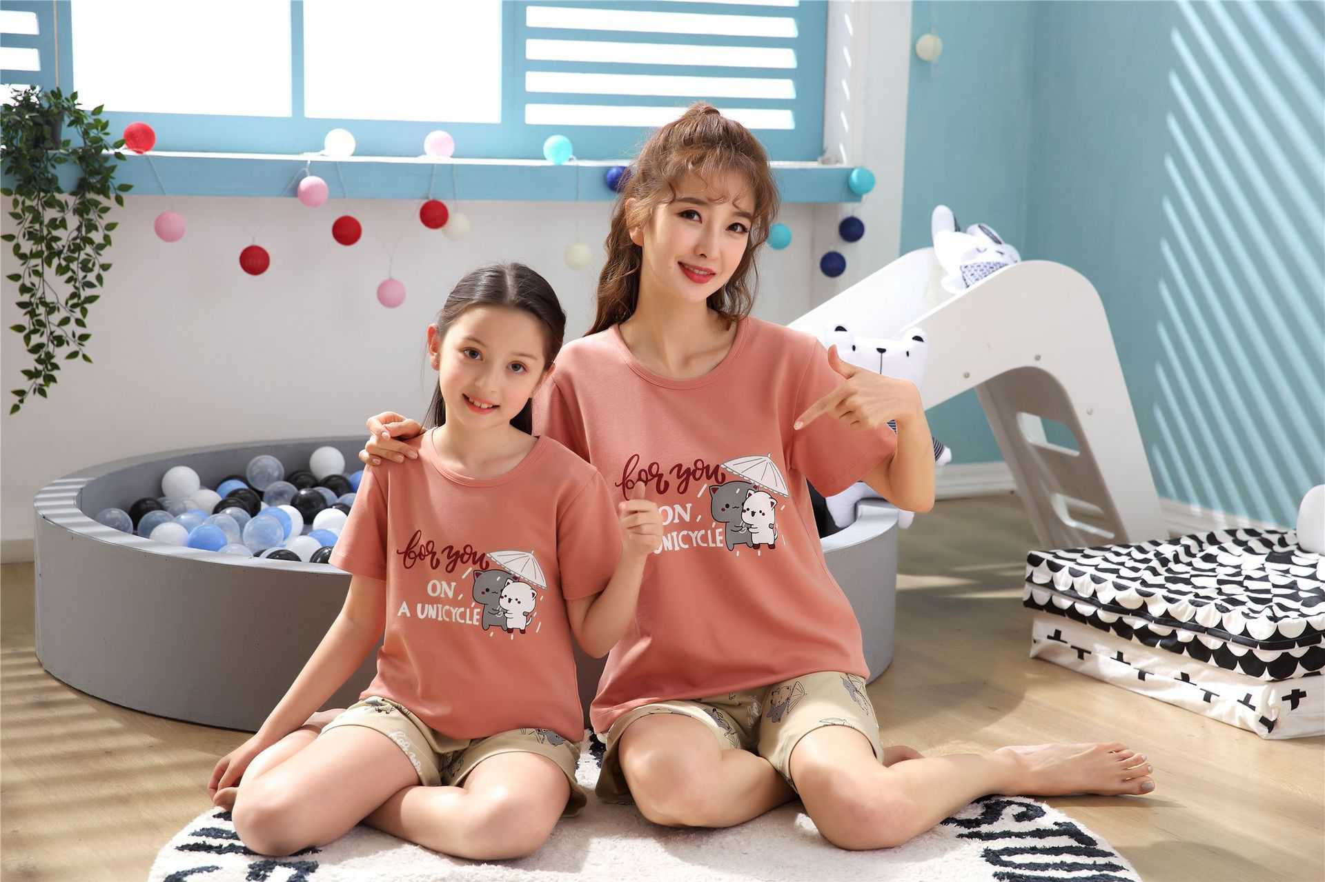 Cotton parent-child boys and girls cute comfortable wearing family suit on sale
