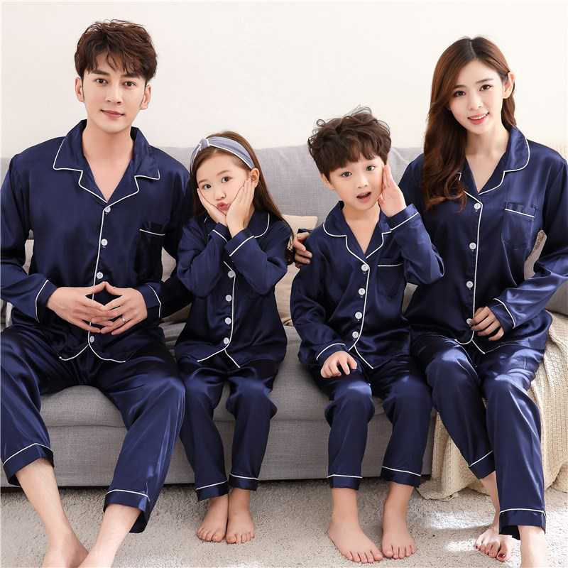 Autumn parent-child silk mother and daughter clothes ice simulation silk home service suit on sale 2