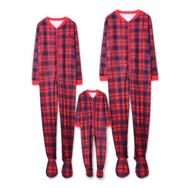New parent-child European and American checkered Siamese home service pajamas outfit on sale