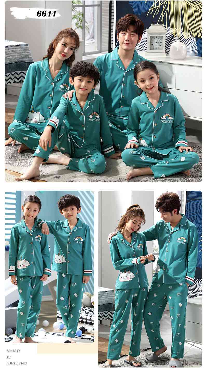 a family of three cotton clothing long-sleeved parent-child pajamas home service on sale