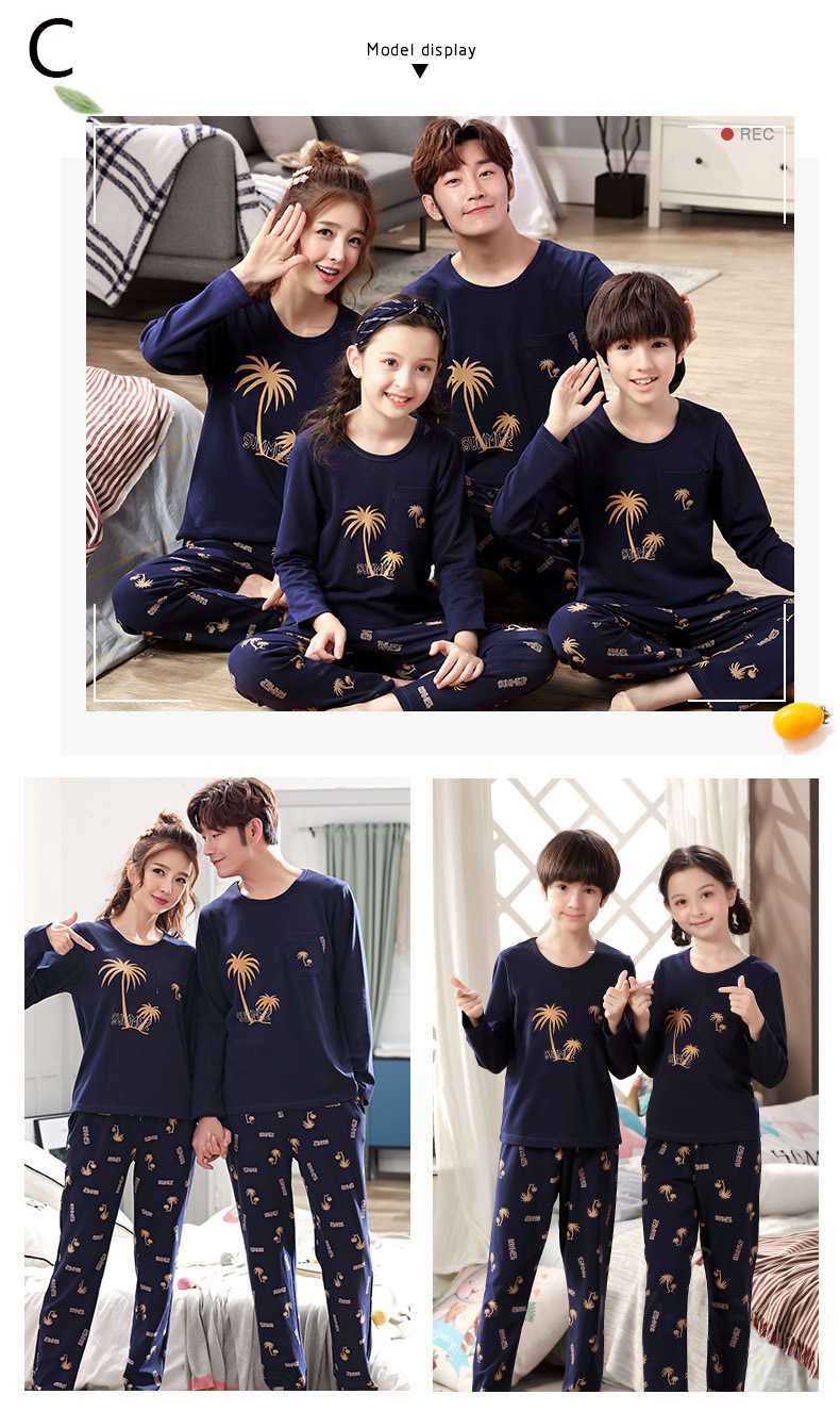 Parent-child pajamas long-sleeved cotton spring and autumn family of three boy and girl home service