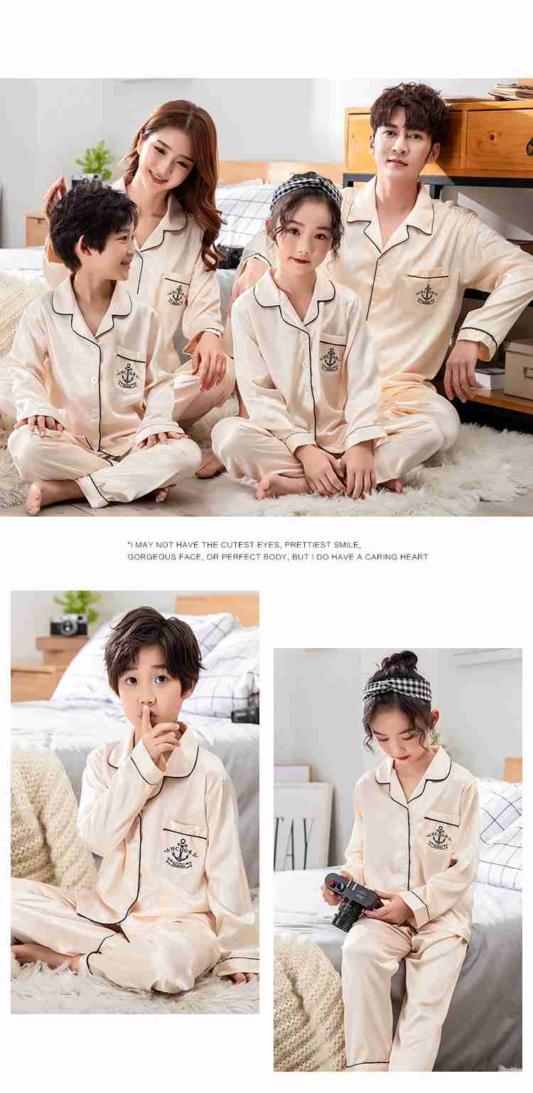 Spring mother and daughter pajamas family fitted ice silk simulation home service suit on sale
