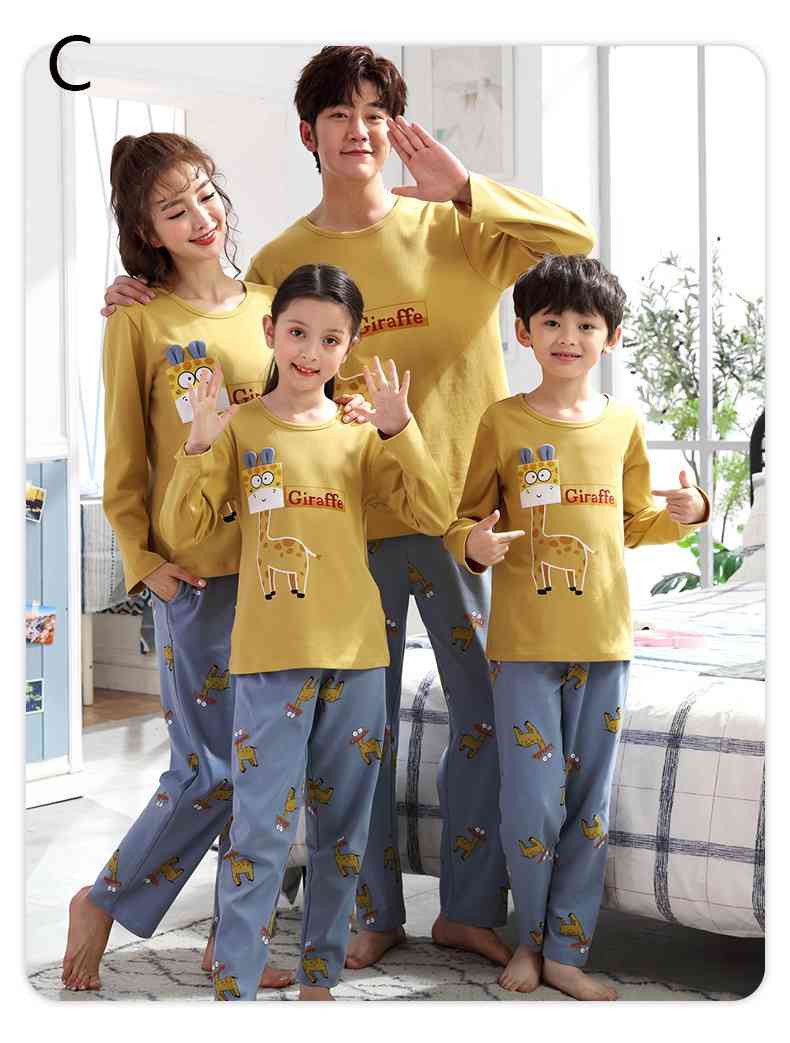 Cotton spring and autumn long-sleeved family of three cute cartoon pjs on sale