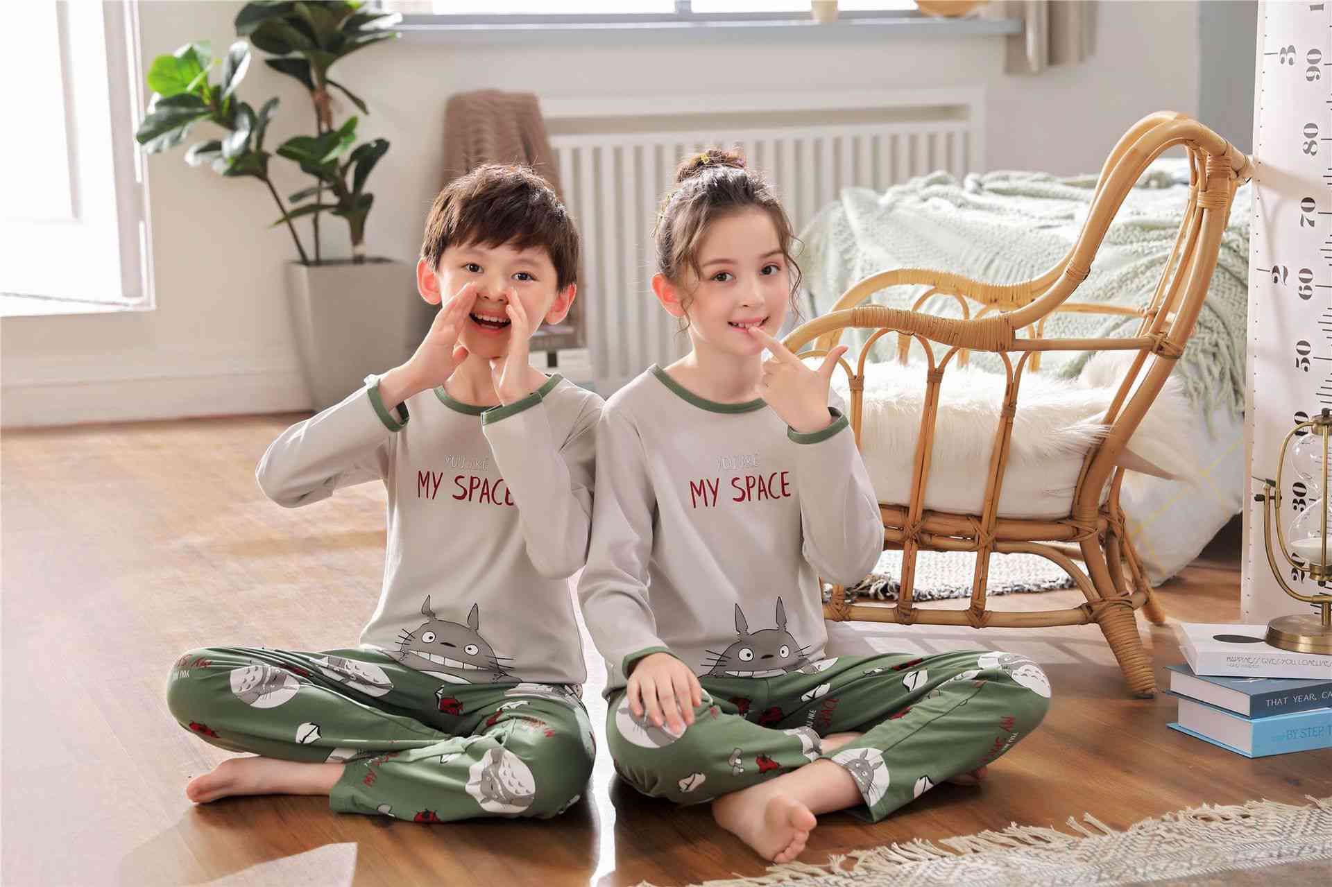 Cotton spring and autumn long-sleeved family of three cute cartoon pjs on sale