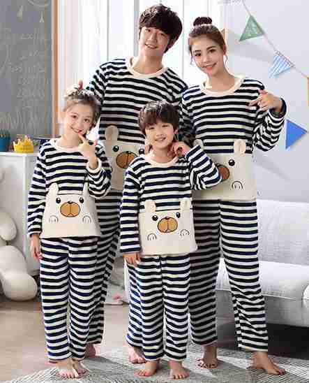 Flannel parent-child pajamas family wear coral fleece home service on sale