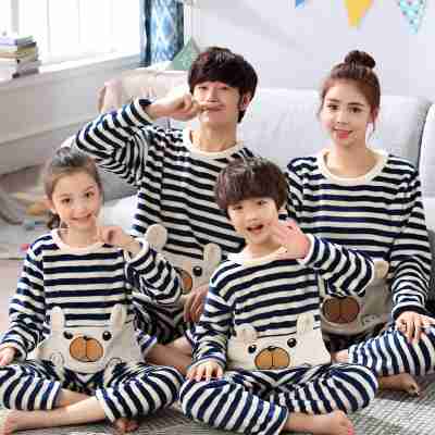 Flannel parent-child pajamas family wear coral fleece home service on sale
