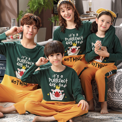 Cotton long-sleeved family of three mother and daughter home service clothes suit on sale