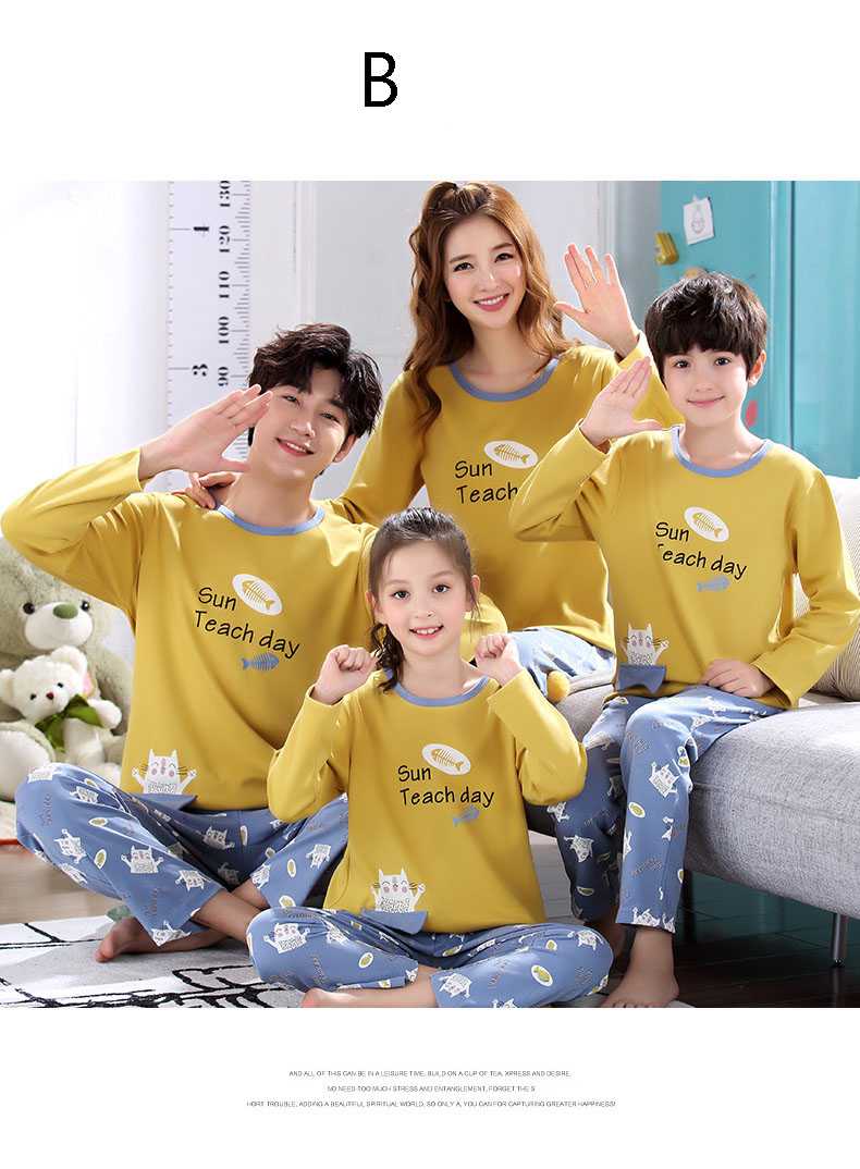 Cartoon cotton long-sleeved family suit mother and daughter summer air-conditioned home service on sale 11