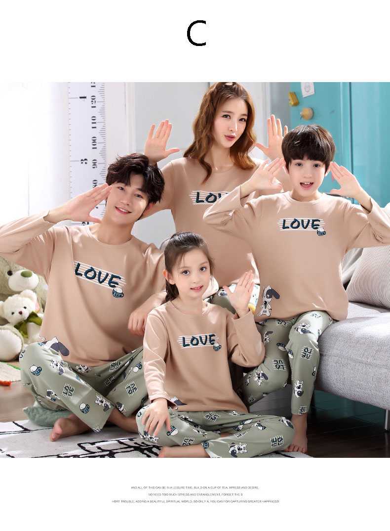 Cartoon cotton long-sleeved family suit mother and daughter summer air-conditioned home service on sale 17