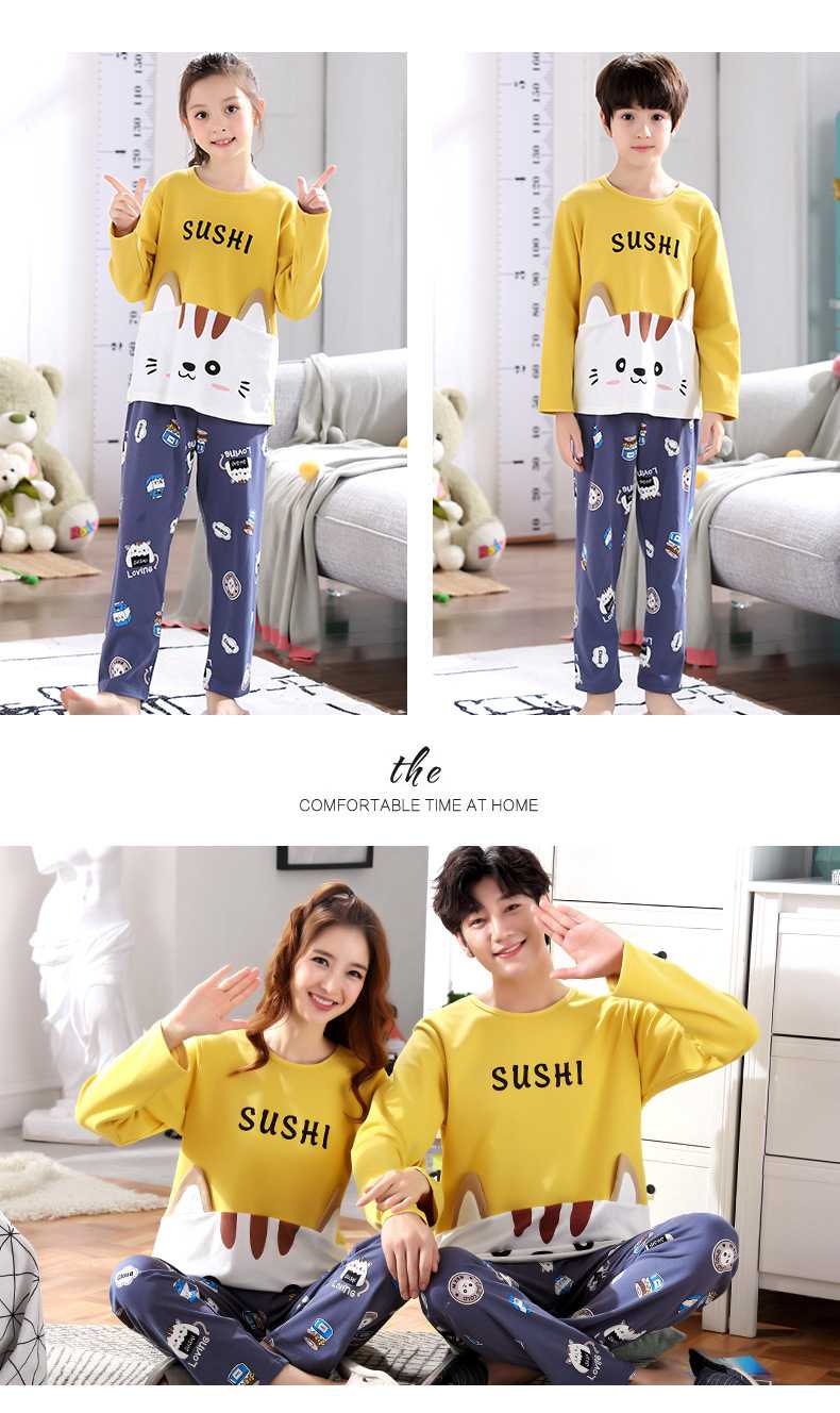 Cartoon cotton long-sleeved family suit mother and daughter summer air-conditioned home service on sale 2